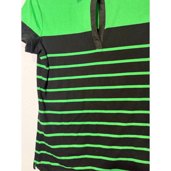 Lauren Active Ralph Lauren Green Black Women Stripe Polo M Preppy Tennis Y2K - Picture 2 of 8